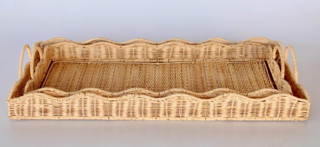 S/2 Large Oblong Scallop Cane Trays